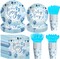 Baby Shower Party Supplies for Boy - Blue Balloons, Paper Plates, Napkins